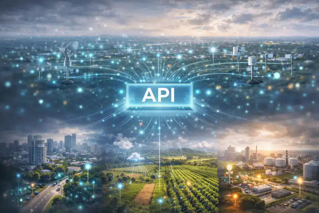 Hyperlocal forecast API delivering real-time, location-specific weather intelligence from dense sensor networks to operational environments